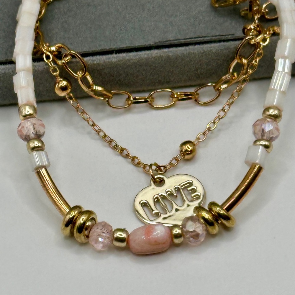 Gold and Pink Love Charm Bracelet